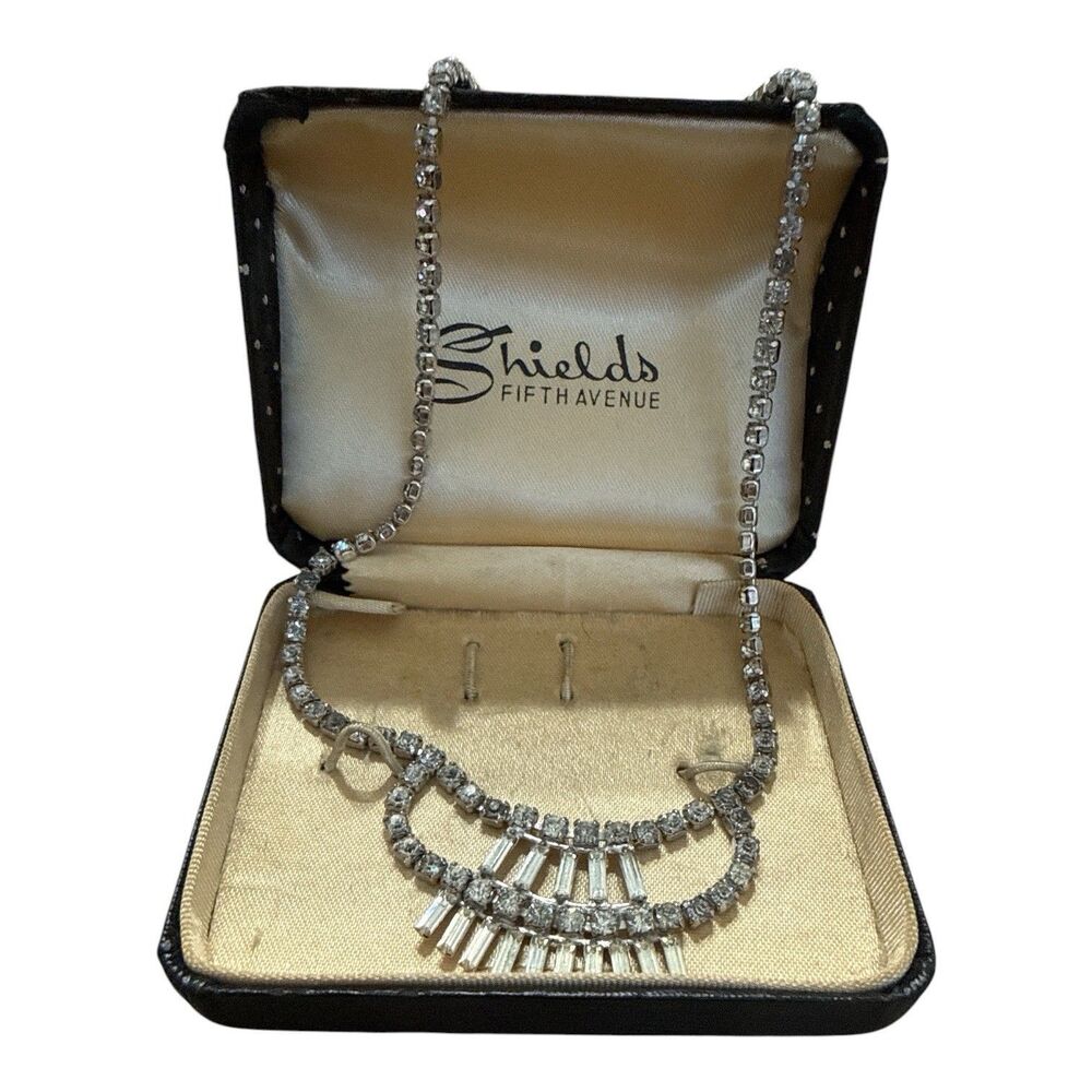 Vintage Art Deco Rhinestone Necklace 1940s Wedding Box Shields 5th Avenue